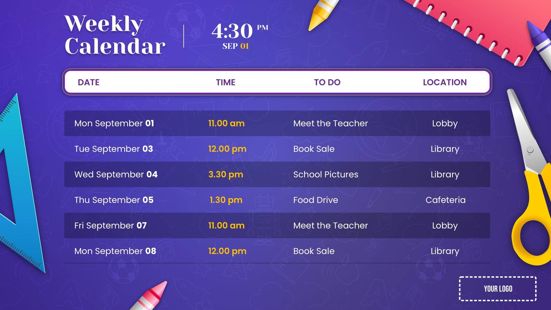 Google Calendar List Digital Signage Template